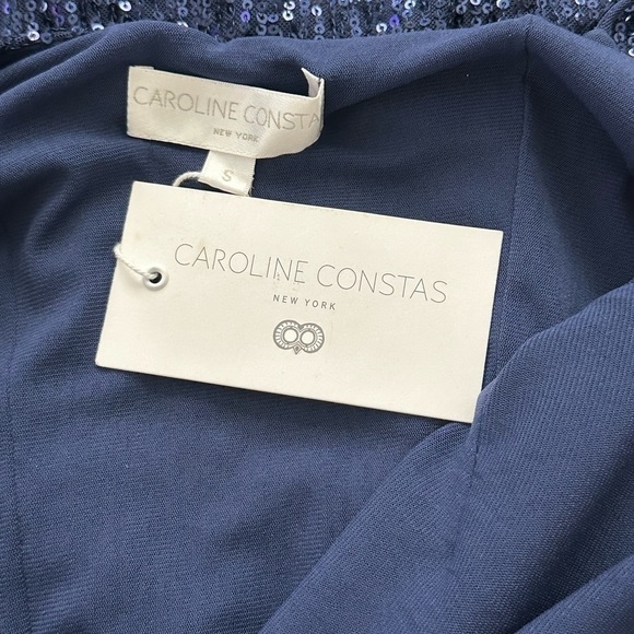 CAROLINE Constas Koren Sequined High Low Asymmetrical Knotted Evening Midi Dress - Picture 8 of 9